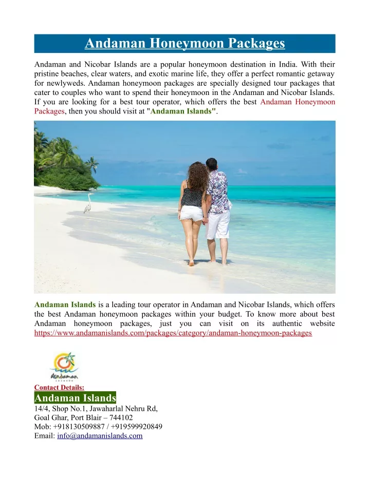 andaman honeymoon packages