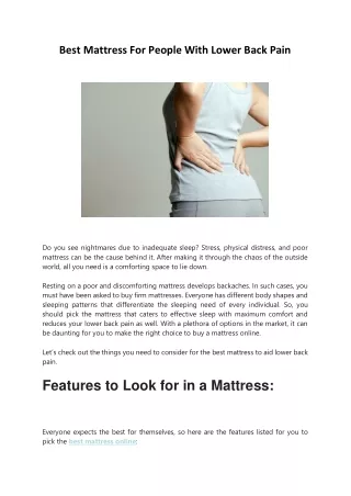Best Mattress For People With Lower Back Pain