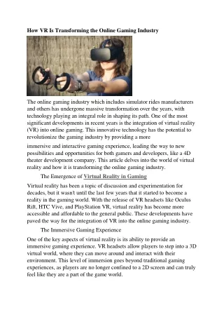 how vr is transforming the online gaming industry