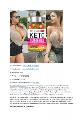 Quick Keto ACV Gummies Reviews Exposed ( SCAM & ALART Updates) 2023
