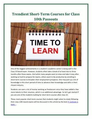 Trendiest Short-Term Courses for Class 10th Passouts