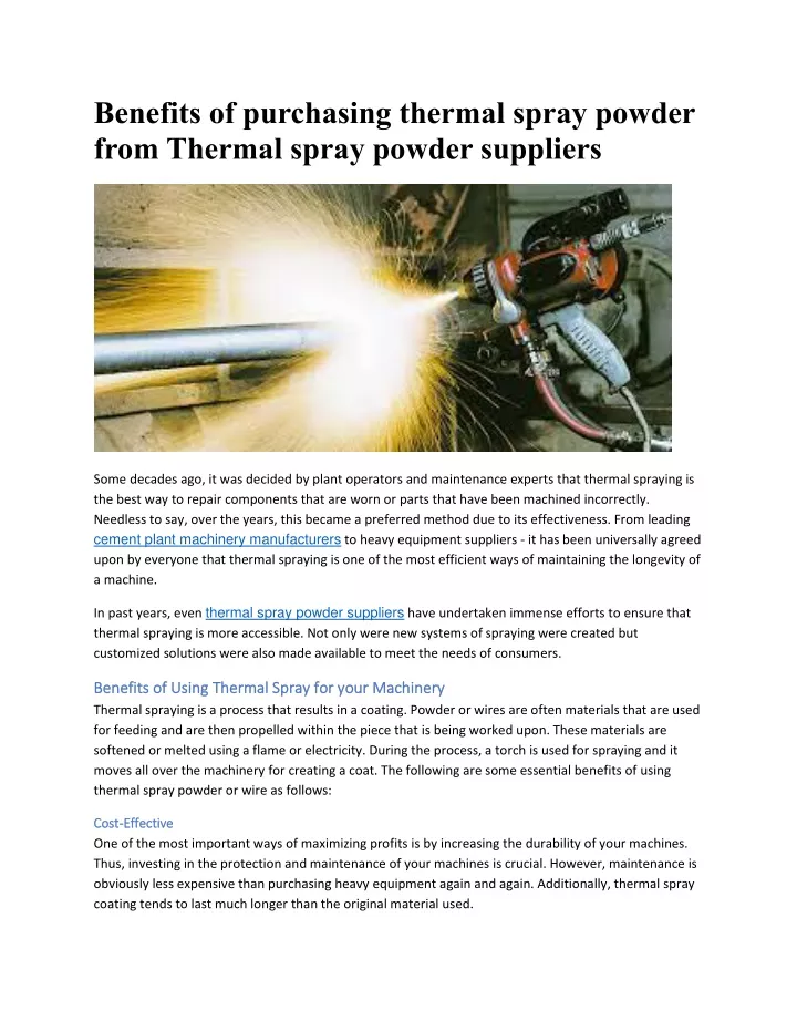 benefits of purchasing thermal spray powder from