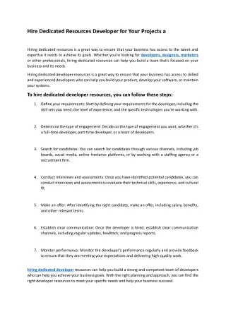 Hire Dedicated Resources Developer