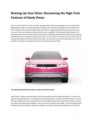 Revving Up Your Drive Discovering the High Tech Features of Geely Oman