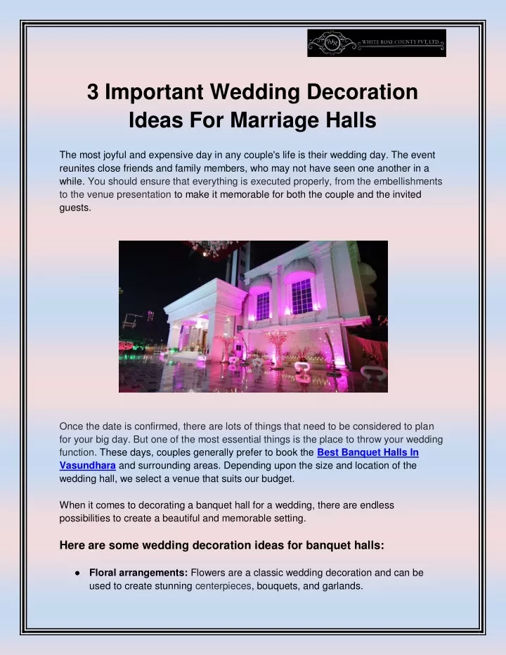 3 important wedding decoration ideas for marriage