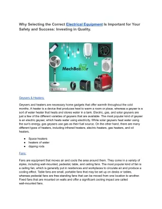why selecting the correct electrical equipment