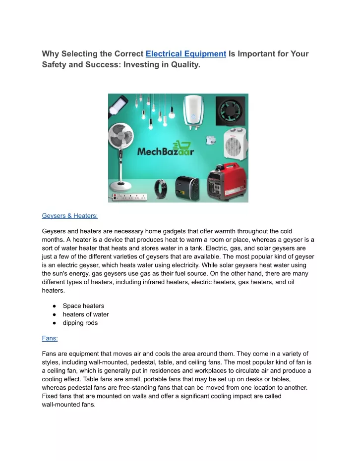 why selecting the correct electrical equipment