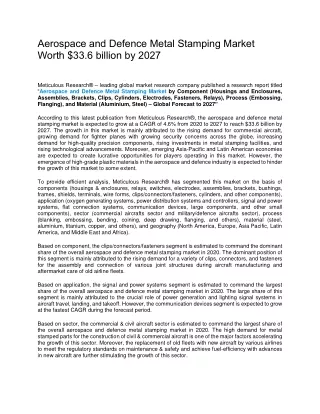 Aerospace and Defence Metal Stamping Market Worth