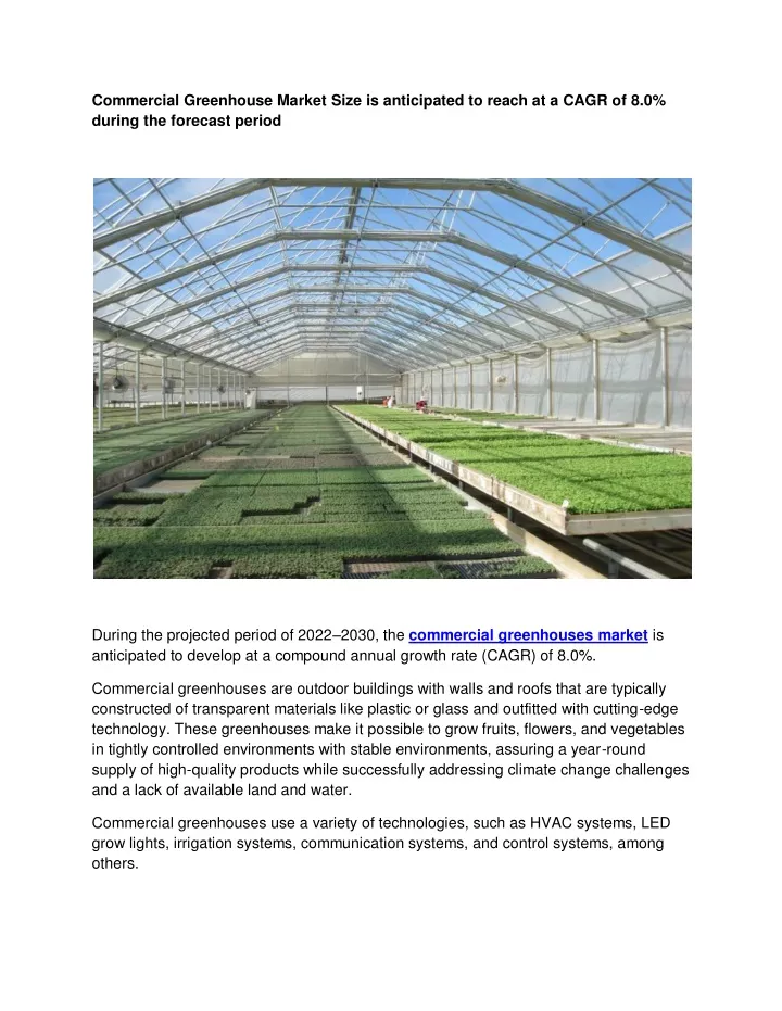 commercial greenhouse market size is anticipated