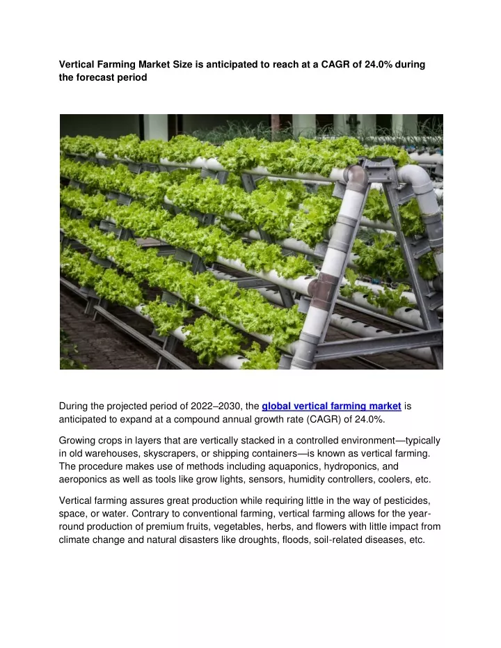 vertical farming market size is anticipated