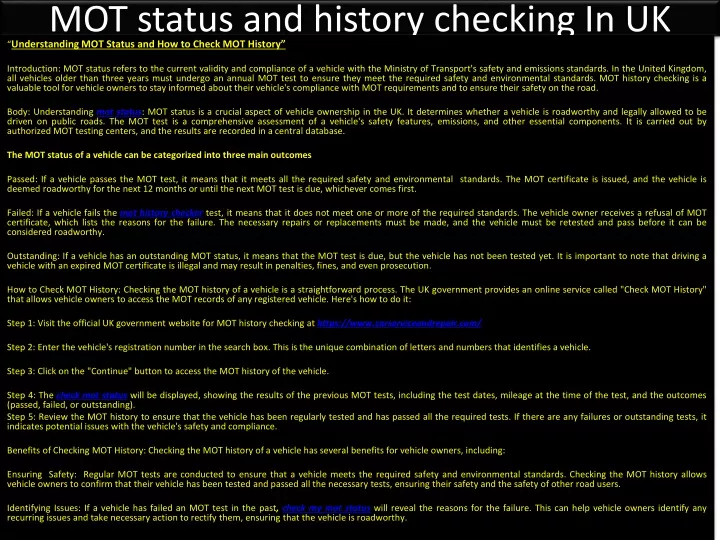 mot status and history checking in uk