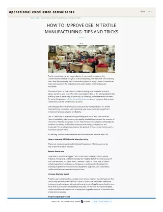 HOW TO IMPROVE OEE IN TEXTILE MANUFACTURING: TIPS AND TRICKS
