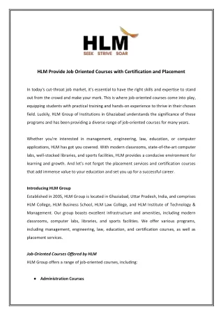 hlm provide job oriented courses with