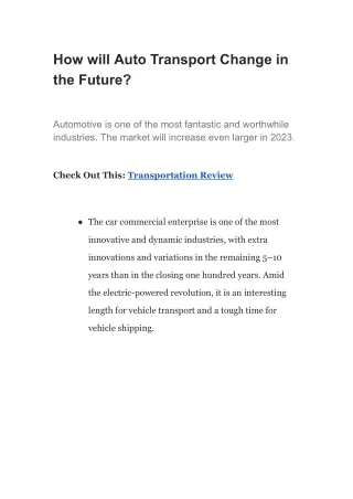 How will Auto Transport Change in the Future