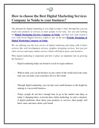 How to choose the Best Digital Marketing Services Company in Noida to your busines
