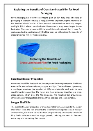 Exploring the Benefits of Cross Laminated Film for Food Packaging