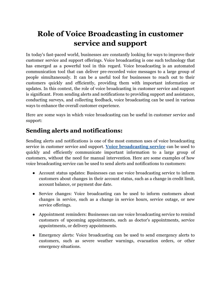 role of voice broadcasting in customer service