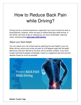 how to reduce back pain while driving