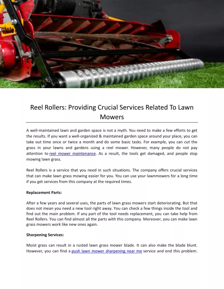 reel rollers providing crucial services related