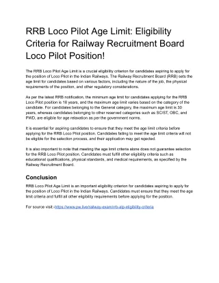 RRB Loco Pilot Age Limit: Eligibility Criteria for Railway Recruitment Board Loc