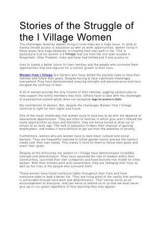 Stories of the Struggle of the I Village Women