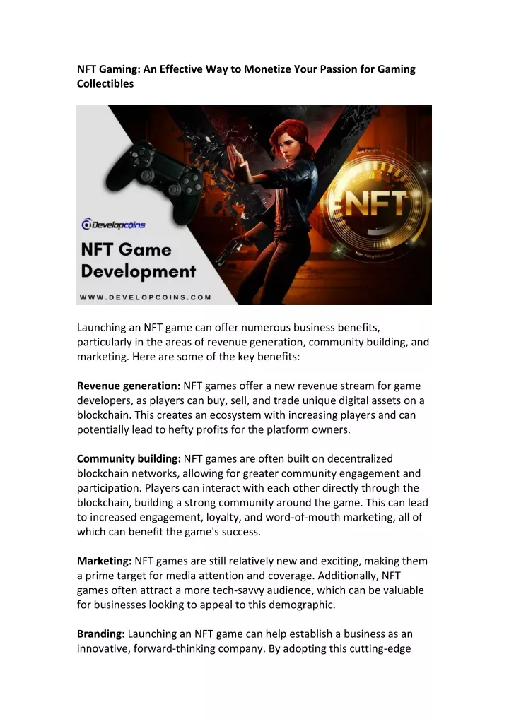 nft gaming an effective way to monetize your