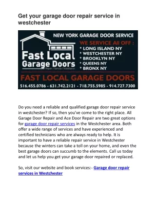 Get your garage door repair service in westchester