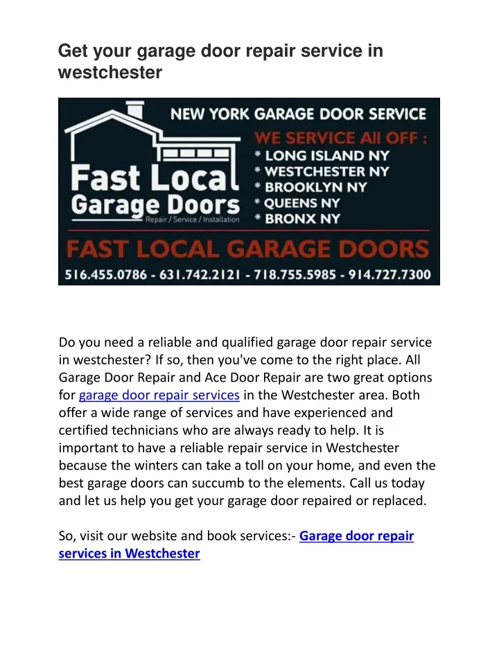 get your garage door repair service in westchester