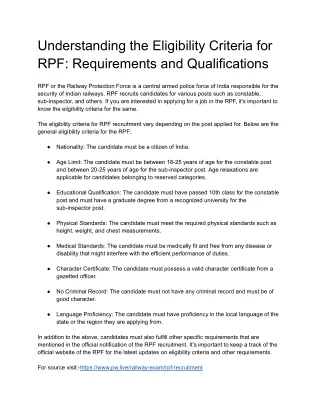 Understanding the Eligibility Criteria for RPF:Requirements and Qualifications