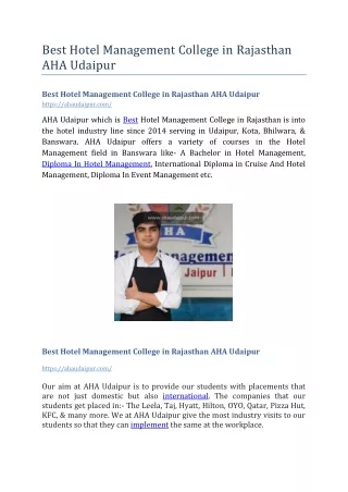 Best Hotel Management College In Rajasthan