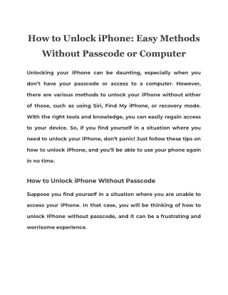 How to Unlock iPhone: Easy Methods Without Passcode or Computer