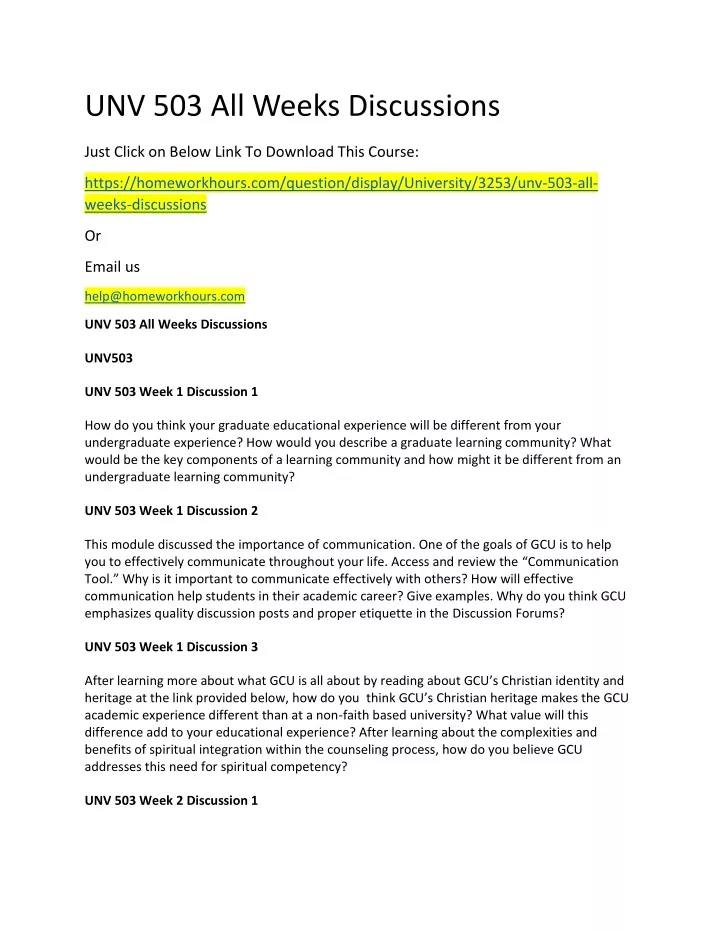 unv 503 all weeks discussions