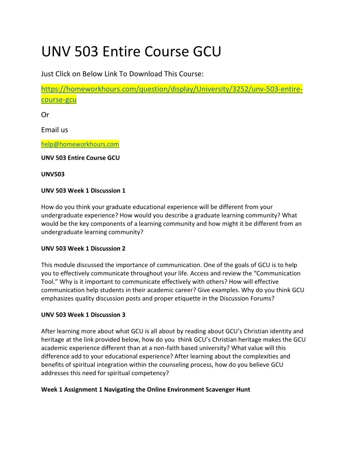 unv 503 entire course gcu