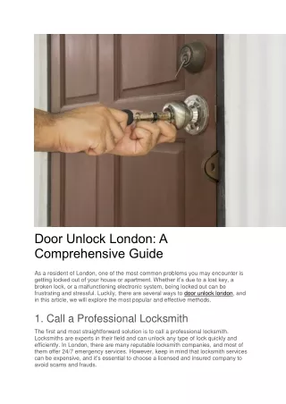 Door Unlock London