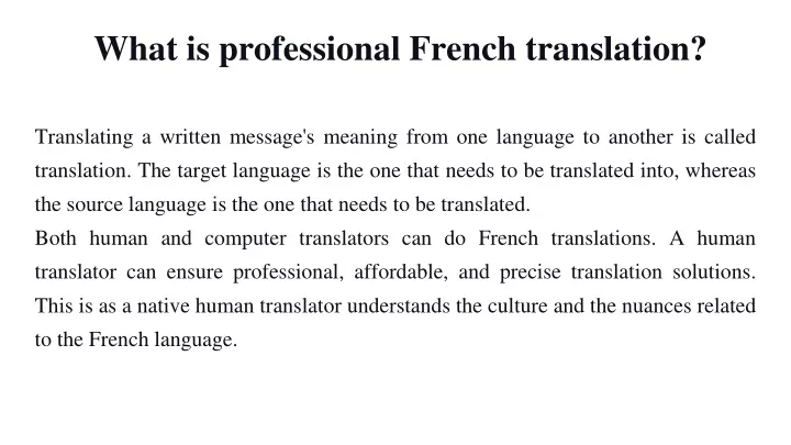 what is professional french translation