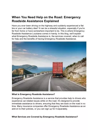 When You Need Help on the Road: Emergency Roadside Assistance Explained
