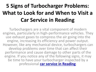5 signs of turbocharger problems what to look for and when to visit a car service in reading