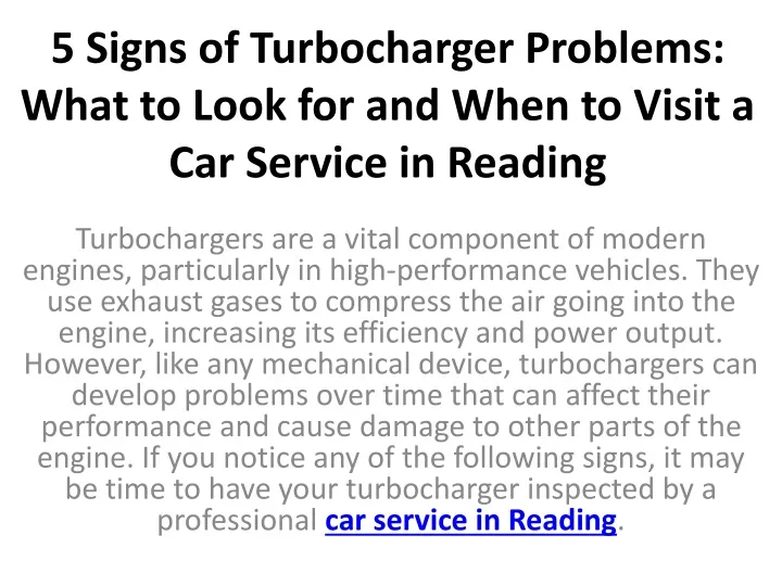 5 signs of turbocharger problems what to look for and when to visit a car service in reading