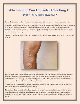 Why Should You Consider Checking Up With A Veins Doctor?