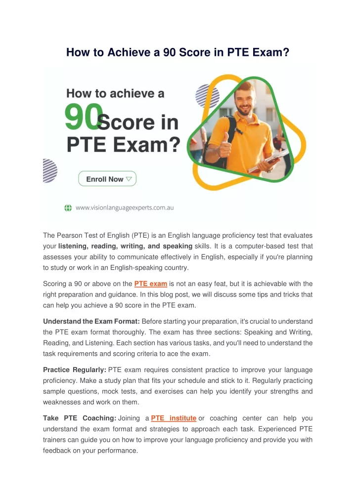 how to achieve a 90 score in pte exam