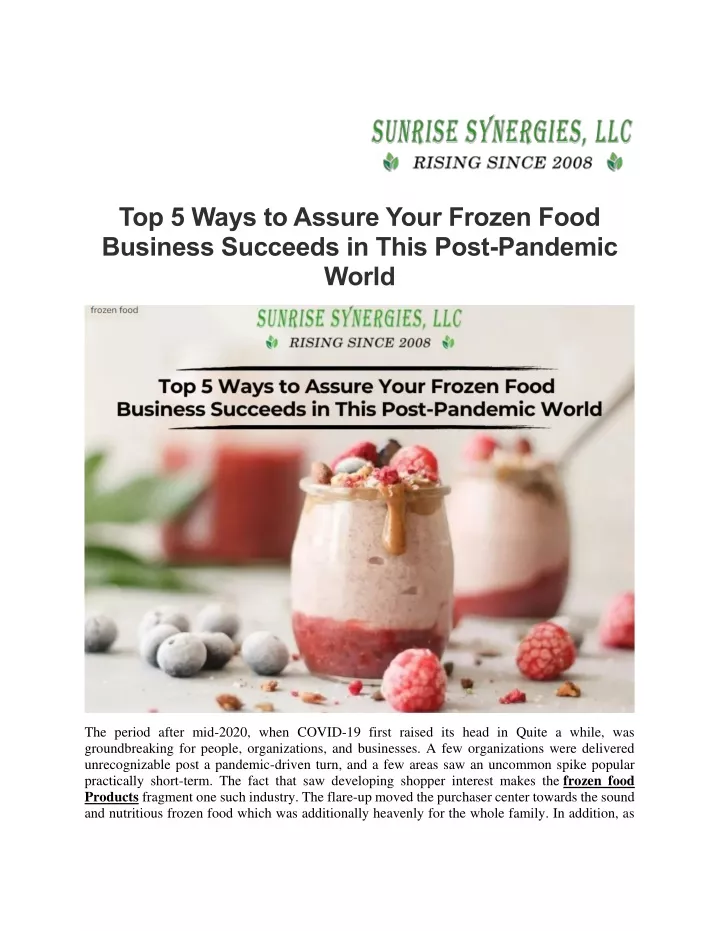 top 5 ways to assure your frozen food business