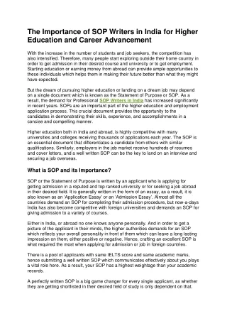 The Importance of SOP Writers in India for Higher Education