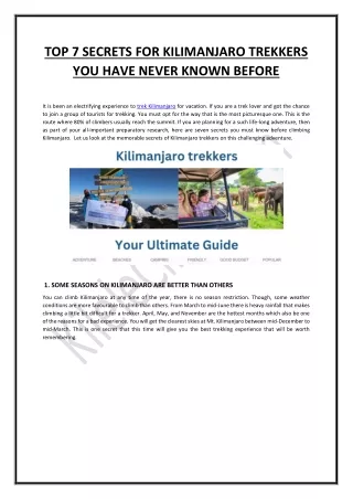 TOP 7 SECRETS FOR KILIMANJARO TREKKERS YOU HAVE NEVER KNOWN BEFORE