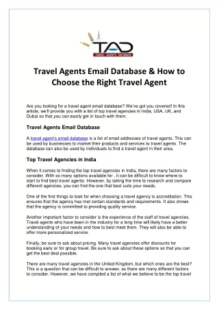 Travel Agents Email Database & How to Choose the Right Travel Agent