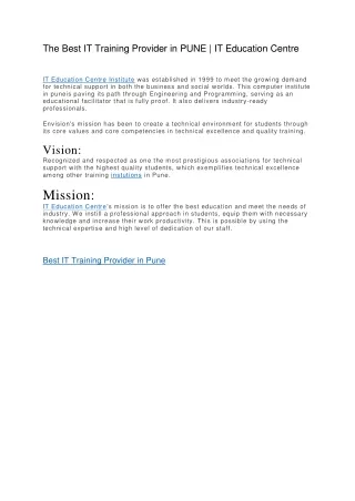 The Best IT Training Provider in PUNE
