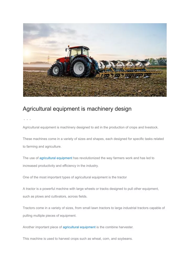 agricultural equipment is machinery design