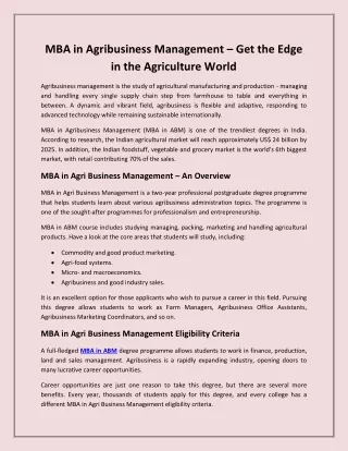 MBA in Agribusiness Management – Get the Edge in the Agriculture World
