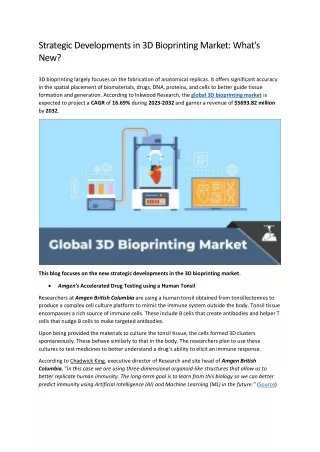 Strategic Developments in 3D Bioprinting Market: What’s New?