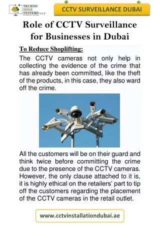 Role of CCTV Surveillance for Businesses in Dubai