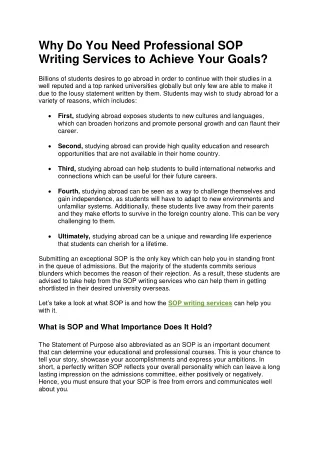 Why Do You Need Professional SOP Writing Services to Achieve Your Goals